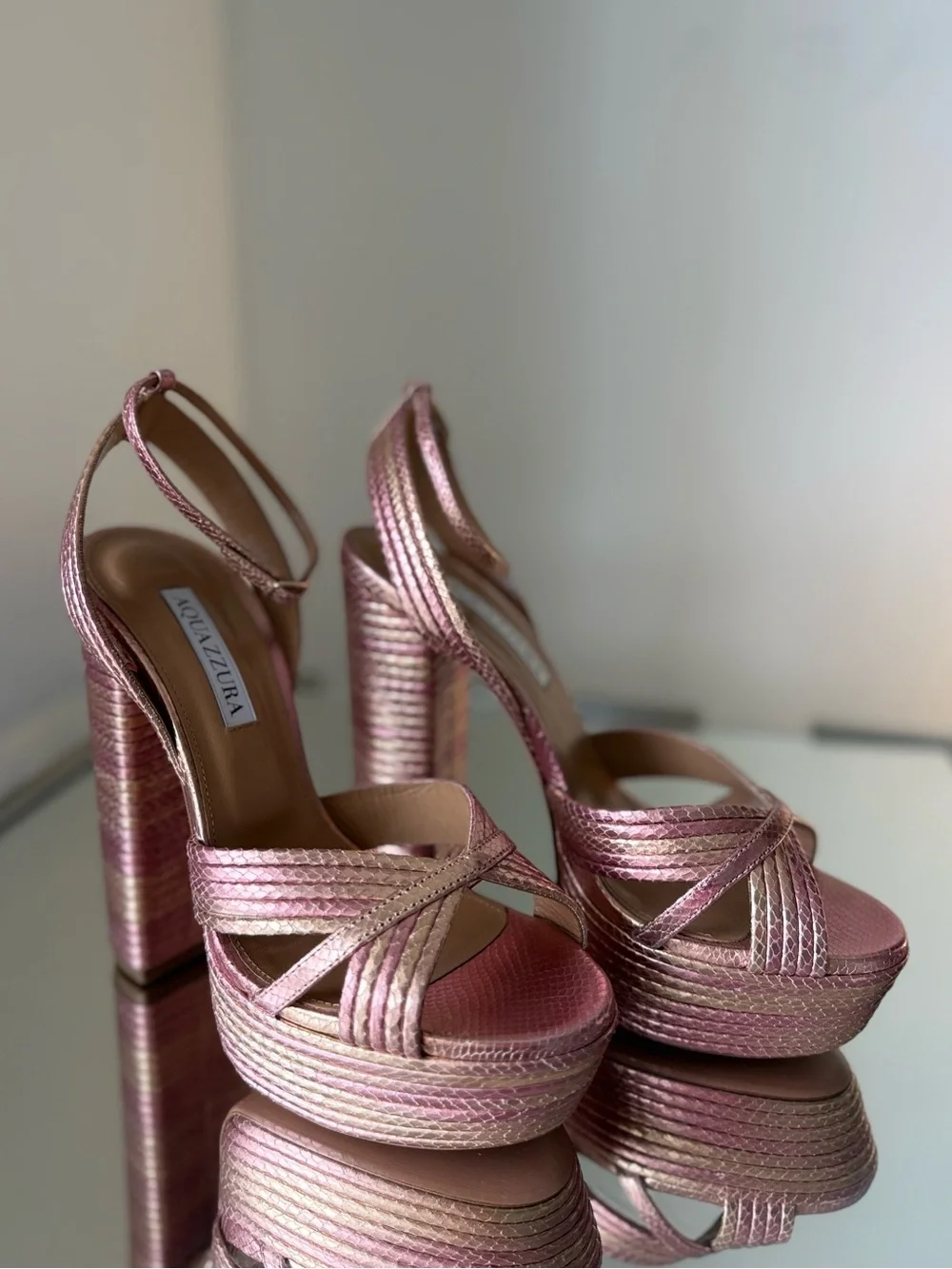 New Aquazzura Sundance Plateau Metallic Leather Sandals 38 $1,095